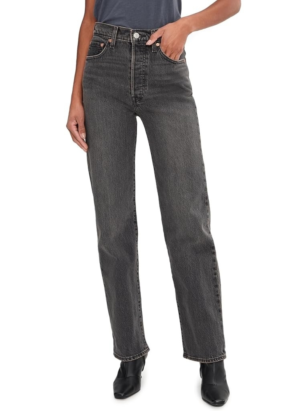 Levi's Ribcage Straight Ankle Jeans Womens 28x27 Gray High Rise Button Fly